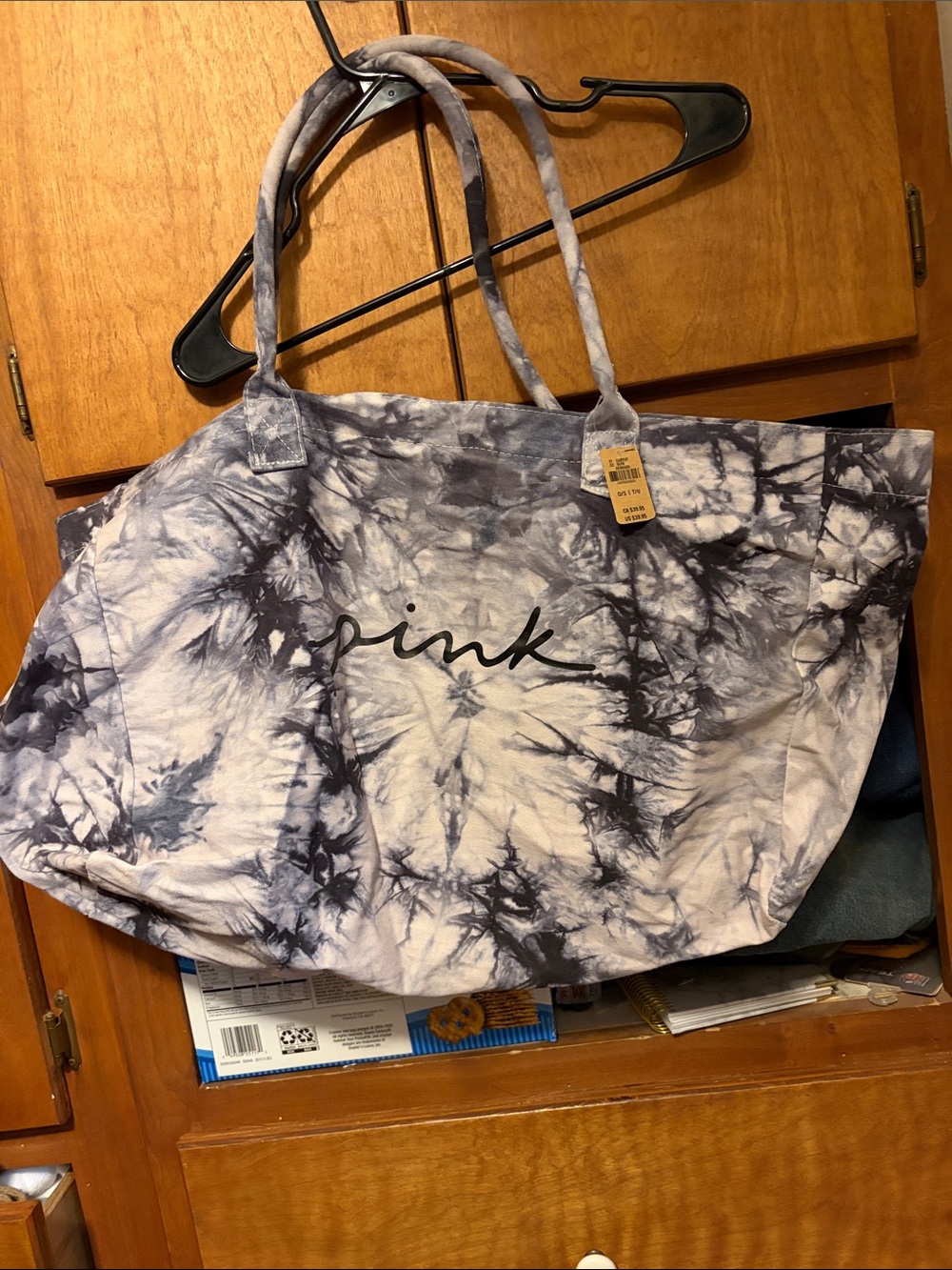 PINK Victoria's Secret Tie-Dye Canvas Tote Bag in Gray and White